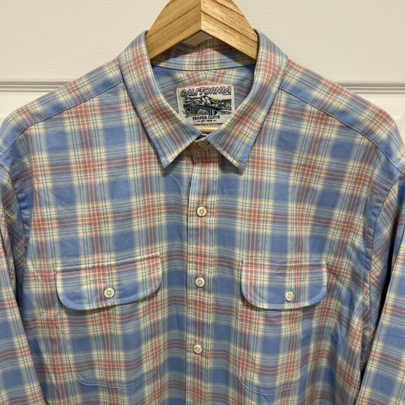 $165 Proper Cloth California Plaid Shirt XL Blue Rose Faded Cotton Long Sleeve - Picture 3 of 8